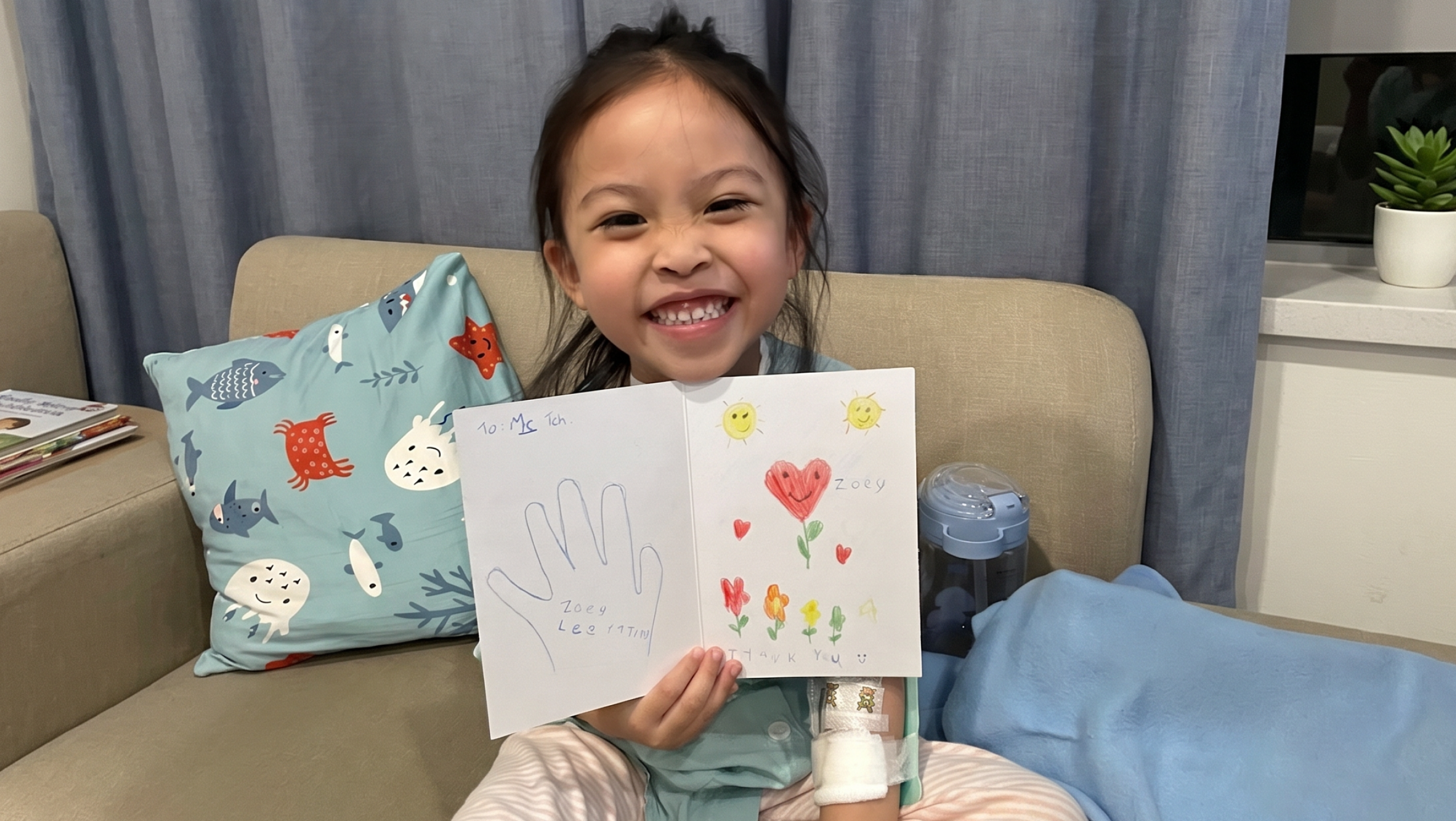 A young patient recovering after undergoing surgery.